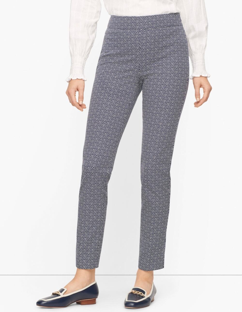 Talbots Chatham Ankle Pants High Rise Straight Leg Navy Graceful Dot Size 8
